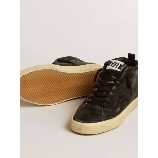 Women's Mid Star in black nappa with black glitter star and suede flash Women's Mid Star in black nappa with black glitter star and suede flash
