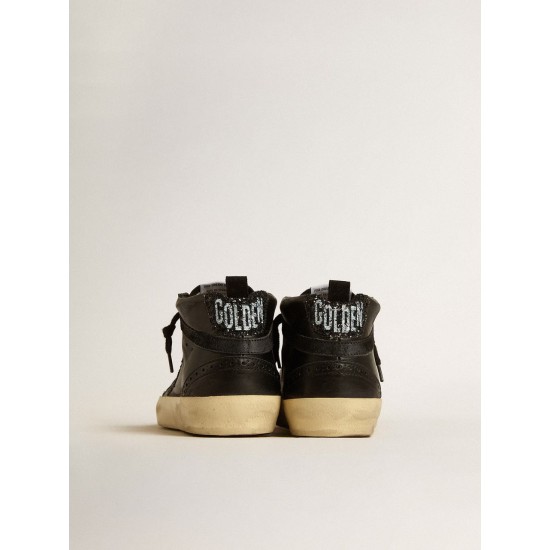 Women's Mid Star in black nappa with black glitter star and suede flash Women's Mid Star in black nappa with black glitter star and suede flash