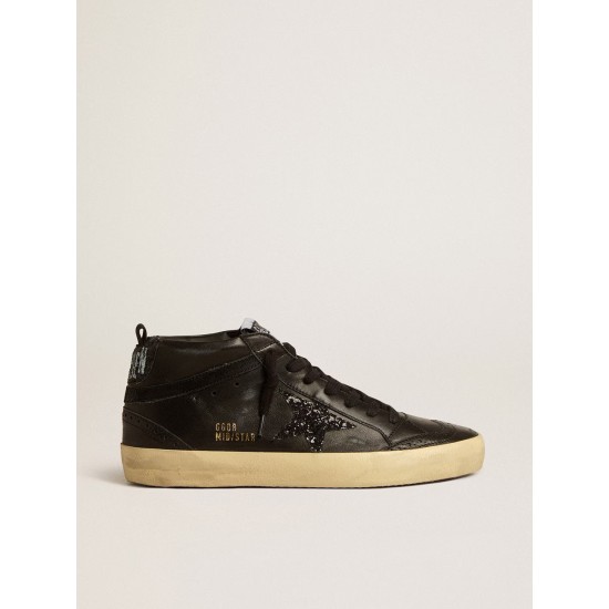 Women's Mid Star in black nappa with black glitter star and suede flash Women's Mid Star in black nappa with black glitter star and suede flash