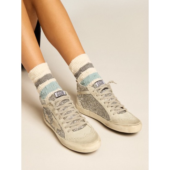 Mid Star in silver glitter with ice-gray suede star and flash Mid Star in silver glitter with ice-gray suede star and flash