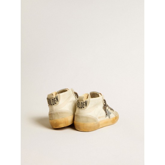 Women's Mid Star in canvas with silver glitter star and beige flash Women's Mid Star in canvas with silver glitter star and beige flash