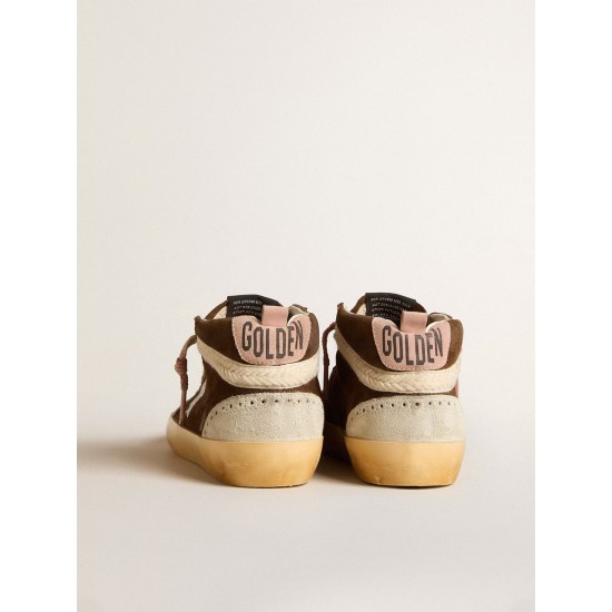 Mid Star LTD in brown suede with silver nappa leather star and cream flash Mid Star LTD in brown suede with silver nappa leather star and cream flash