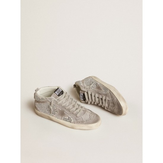 Mid Star in silver suede with Swarovski crystals and suede star Mid Star in silver suede with Swarovski crystals and suede star