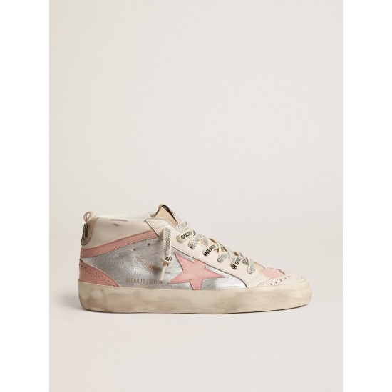 Mid Star LTD in silver metallic leather with pink star and flash Mid Star LTD in silver metallic leather with pink star and flash