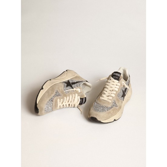 Women's Running Sole in silver glitter and dove gray suede Women's Running Sole in silver glitter and dove gray suede