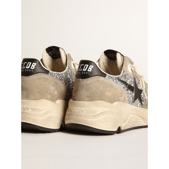 Women's Running Sole in silver glitter and dove gray suede Women's Running Sole in silver glitter and dove gray suede