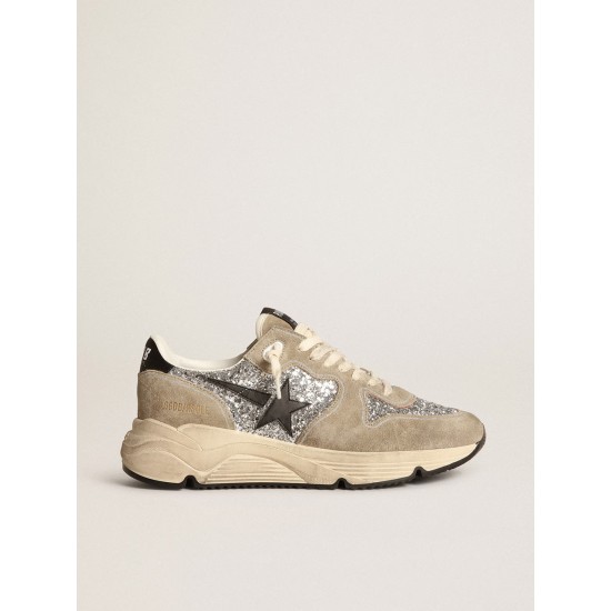 Women's Running Sole in silver glitter and dove gray suede Women's Running Sole in silver glitter and dove gray suede