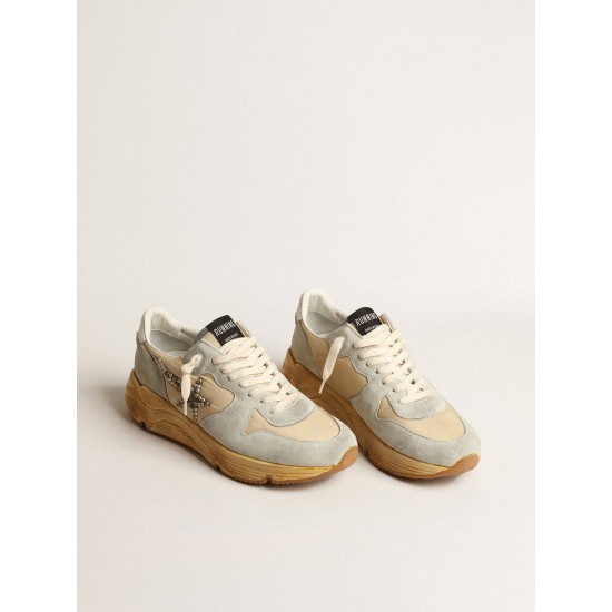 Women’s Running Sole in ice gray with studded suede star Women’s Running Sole in ice gray with studded suede star