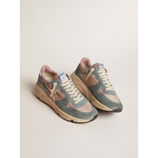 Women's Running Sole in pink nylon and light-blue suede with silver leather star Women's Running Sole in pink nylon and light-blue suede with silver leather star