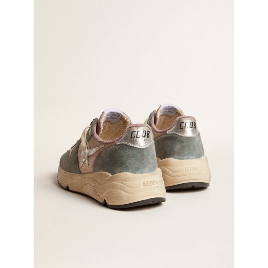 Women's Running Sole in pink nylon and light-blue suede with silver leather star Women's Running Sole in pink nylon and light-blue suede with silver leather star