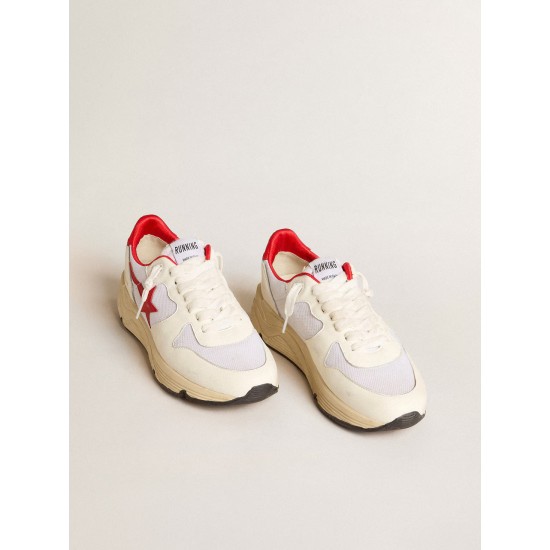 Running Sole LTD in white nappa and nylon with a red leather star Running Sole LTD in white nappa and nylon with a red leather star