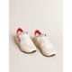 Running Sole LTD in white nappa and nylon with a red leather star Running Sole LTD in white nappa and nylon with a red leather star