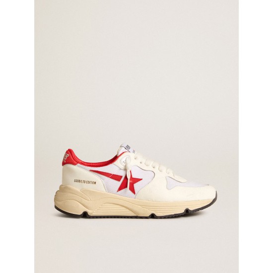 Running Sole LTD in white nappa and nylon with a red leather star Running Sole LTD in white nappa and nylon with a red leather star