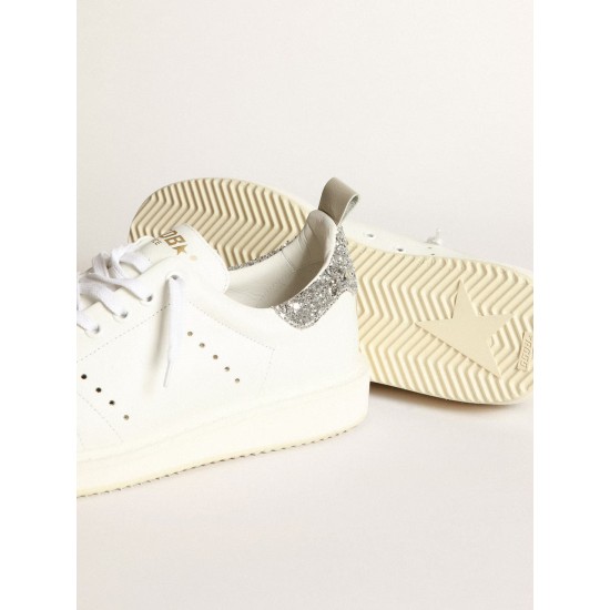 Starter sneakers in white leather with silver glitter heel tab Starter sneakers in white leather with silver glitter heel tab