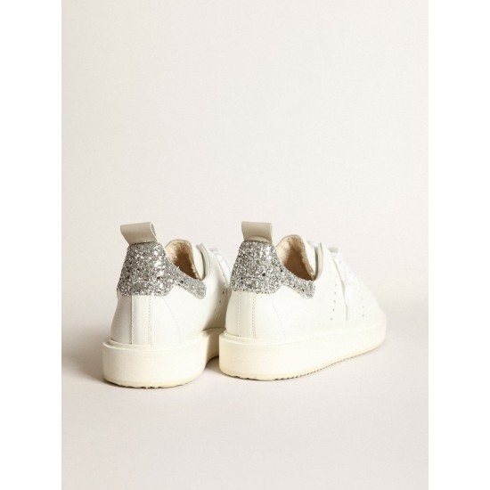 Starter sneakers in white leather with silver glitter heel tab Starter sneakers in white leather with silver glitter heel tab