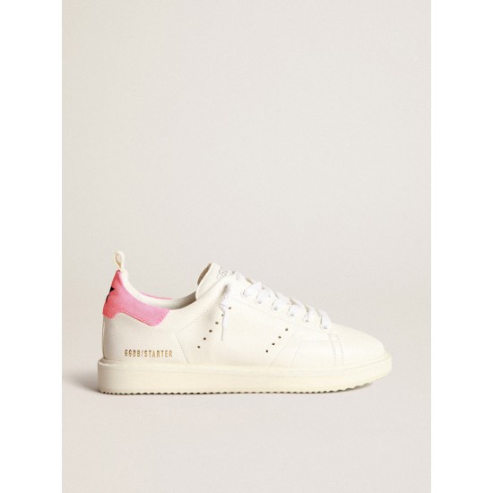Starter sneakers in white nappa leather with pink suede heel tab Starter sneakers in white nappa leather with pink suede heel tab