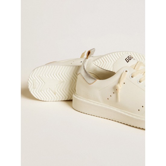 Women's Starter in white leather with silver metallic leather heel tab Women's Starter in white leather with silver metallic leather heel tab