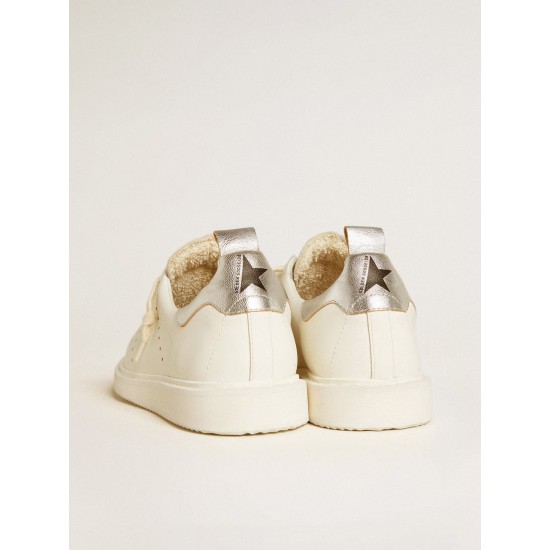 Women's Starter in white leather with silver metallic leather heel tab Women's Starter in white leather with silver metallic leather heel tab