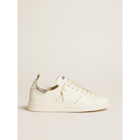 Women's Starter in white leather with silver metallic leather heel tab Women's Starter in white leather with silver metallic leather heel tab
