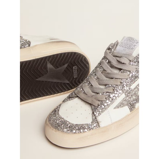 Women's Stardan in white leather and glitter Women's Stardan in white leather and glitter
