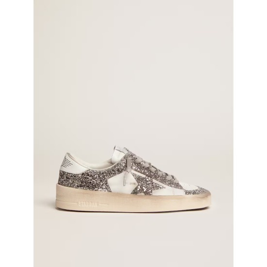 Women's Stardan in white leather and glitter Women's Stardan in white leather and glitter