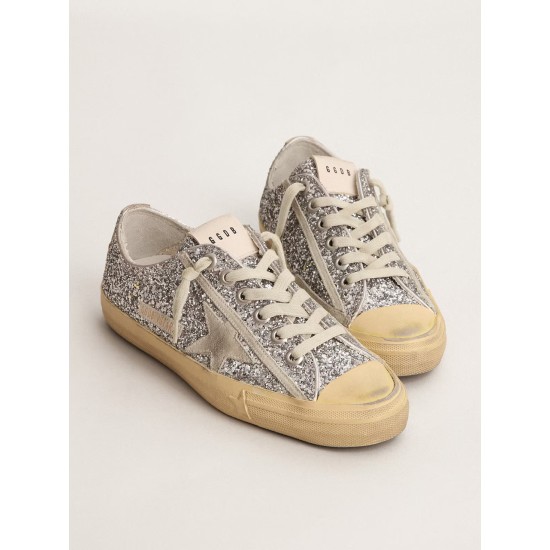 Women's V-Star LTD in silver glitter with ice-gray suede star Women's V-Star LTD in silver glitter with ice-gray suede star