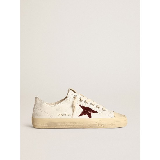 Women's V-Star in white nappa with red glitter star Women's V-Star in white nappa with red glitter star