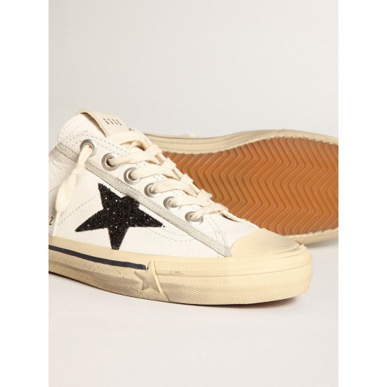 V-Star in white nappa leather with a black glitter star V-Star in white nappa leather with a black glitter star