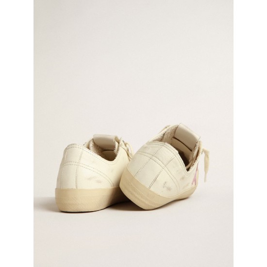 V-Star in beige nappa leather with old-rose suede star V-Star in beige nappa leather with old-rose suede star