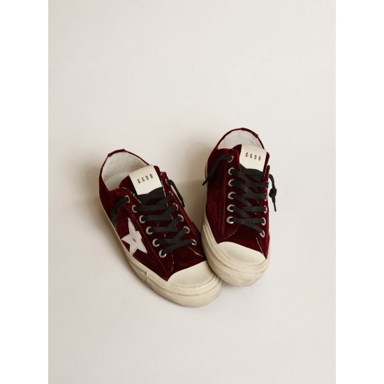 Women's V-Star LTD in burgundy velvet with white leather star Women's V-Star LTD in burgundy velvet with white leather star