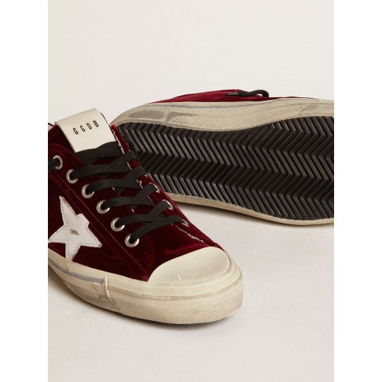 Women's V-Star LTD in burgundy velvet with white leather star Women's V-Star LTD in burgundy velvet with white leather star
