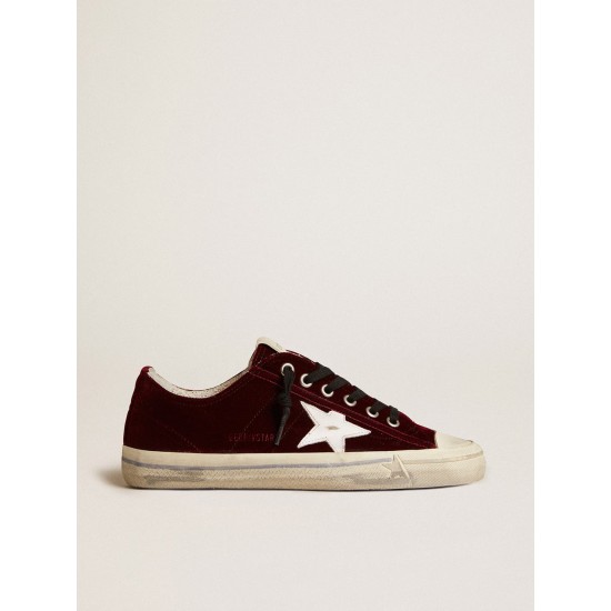 Women's V-Star LTD in burgundy velvet with white leather star Women's V-Star LTD in burgundy velvet with white leather star