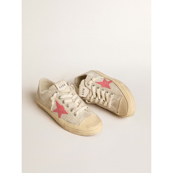 Women's V-Star in light gray canvas with a red leather star Women's V-Star in light gray canvas with a red leather star