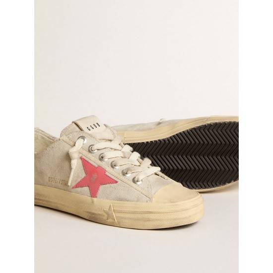 Women's V-Star in light gray canvas with a red leather star Women's V-Star in light gray canvas with a red leather star