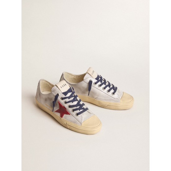 Women's V-Star LTD in silver metallic suede with red suede star Women's V-Star LTD in silver metallic suede with red suede star