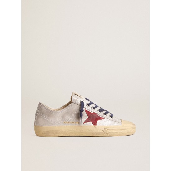 Women's V-Star LTD in silver metallic suede with red suede star Women's V-Star LTD in silver metallic suede with red suede star