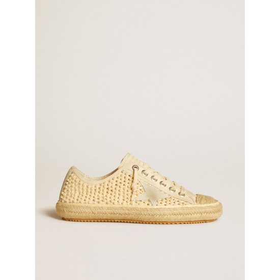 Women's V-Star in canvas with all-over pearls and raffia Women's V-Star in canvas with all-over pearls and raffia