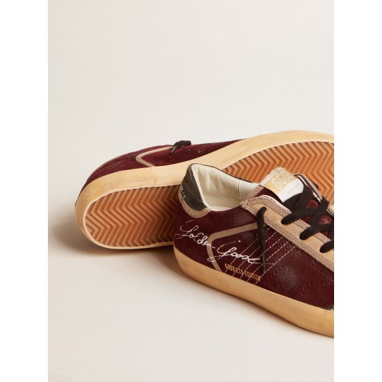 Women’s Super-Star Penstar LAB in burgundy suede with perforated star Women’s Super-Star Penstar LAB in burgundy suede with perforated star