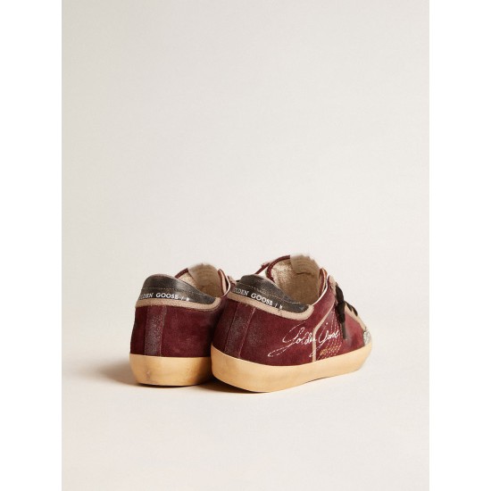 Women’s Super-Star Penstar LAB in burgundy suede with perforated star Women’s Super-Star Penstar LAB in burgundy suede with perforated star