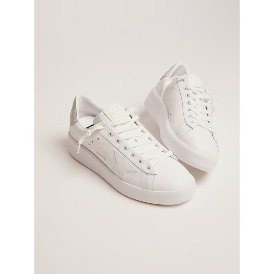 Purestar sneakers in white leather with champagne glitter heel tab Purestar sneakers in white leather with champagne glitter heel tab