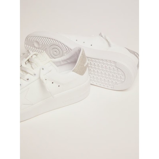 Purestar sneakers in white leather with champagne glitter heel tab Purestar sneakers in white leather with champagne glitter heel tab