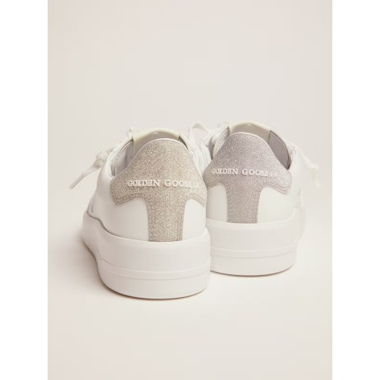 Purestar sneakers in white leather with champagne glitter heel tab Purestar sneakers in white leather with champagne glitter heel tab