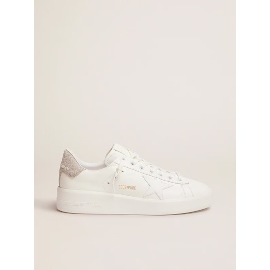 Purestar sneakers in white leather with champagne glitter heel tab Purestar sneakers in white leather with champagne glitter heel tab