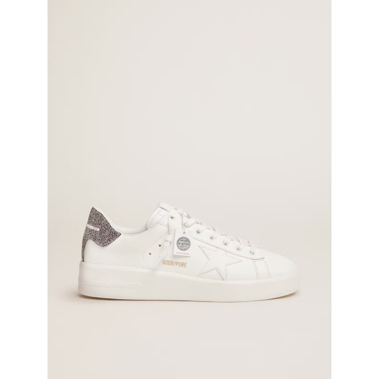 Purestar in white leather with silver Swarovski crystal heel tab Purestar in white leather with silver Swarovski crystal heel tab