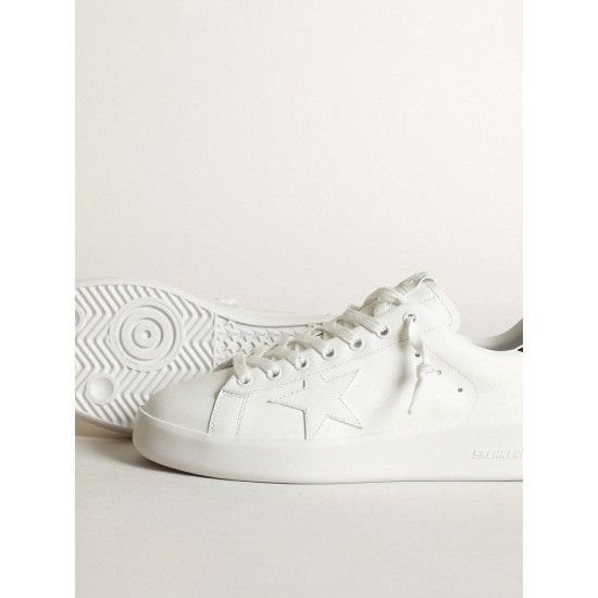 Purestar in white leather with tone-on-tone star and heel tab in black Swarovski crystals Purestar in white leather with tone-on-tone star and heel tab in black Swarovski crystals