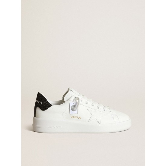 Purestar in white leather with tone-on-tone star and heel tab in black Swarovski crystals Purestar in white leather with tone-on-tone star and heel tab in black Swarovski crystals