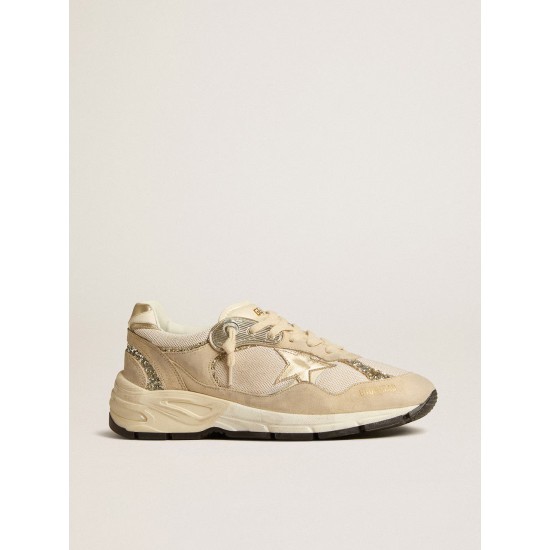 Dad-Star in pearl mesh and suede with platinum leather star and heel tab Dad-Star in pearl mesh and suede with platinum leather star and heel tab