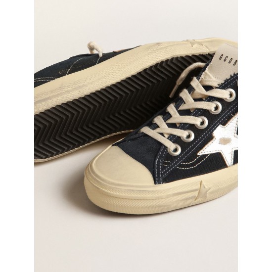 V-Star in navy-blue canvas with a silver laminated leather star V-Star in navy-blue canvas with a silver laminated leather star