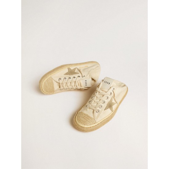 Women's V-Star Sabot in canvas with beige suede star Women's V-Star Sabot in canvas with beige suede star