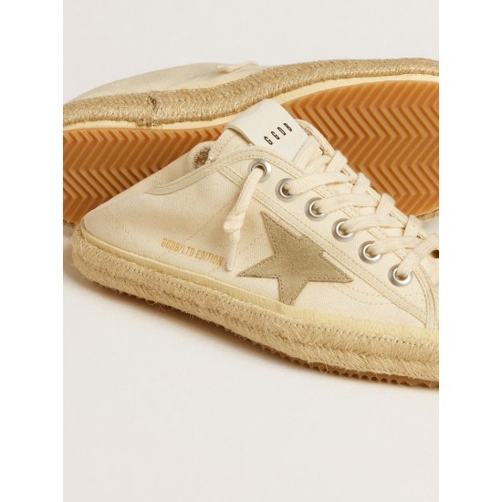 Women's V-Star Sabot in canvas with beige suede star Women's V-Star Sabot in canvas with beige suede star